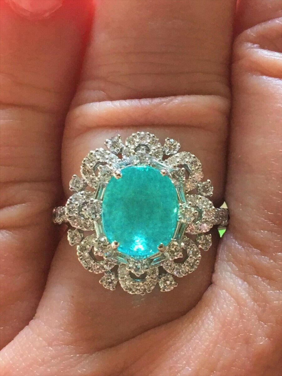 18k gold 6.89 ct gia certified neon green blue paraiba tourmaline